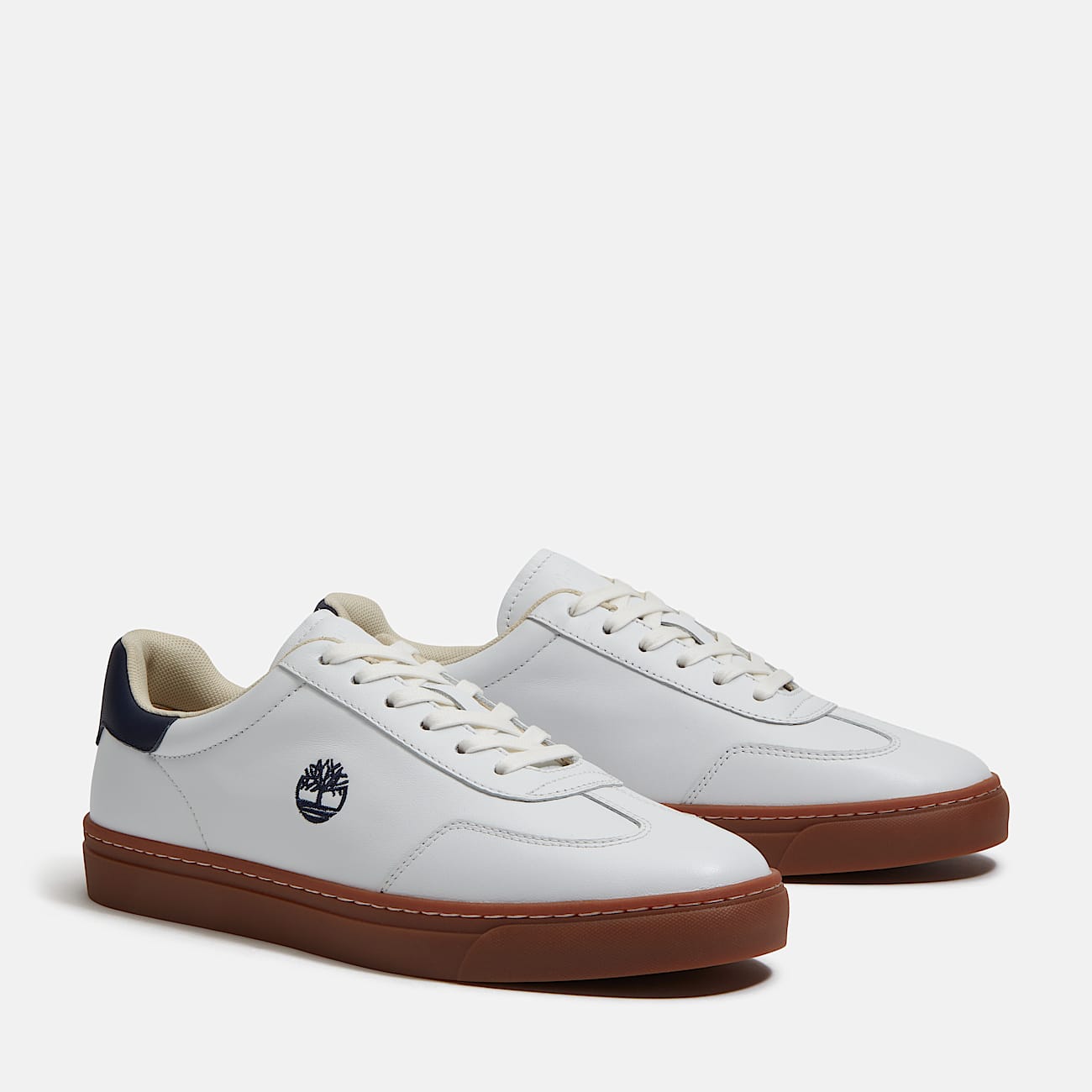 Sneaker TIMBERLAND "LISBON ESSENTIAL LOW LACE UP SNEAKER", Herren, Gr. 41, weiß fg w navy, Leder, Schuhe Sneaker