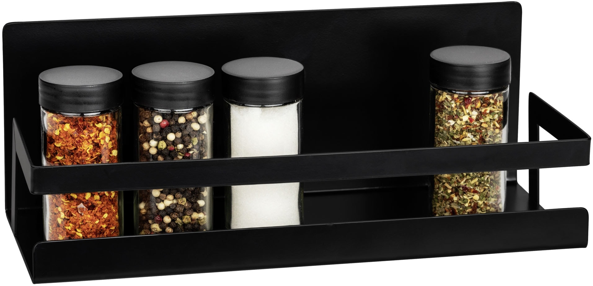 Gewürzregal WENKO "Modell Ima", schwarz, B:30cm H:12cm T:11cm, Metall, Regale, Gewürzregal, magnetisches Küchenregal, pulverbeschichtetes Metall