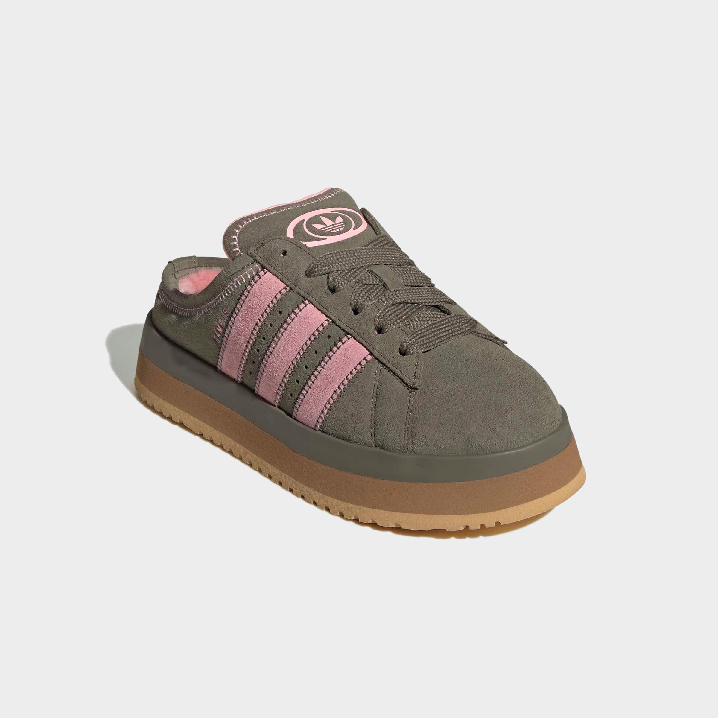 Pantolette ADIDAS ORIGINALS "CAMPUS 00S WINTER LOW", Damen, Gr. 38,5, olive strata, olive strata, pink spark, Leder, Schuhe Pantolette
