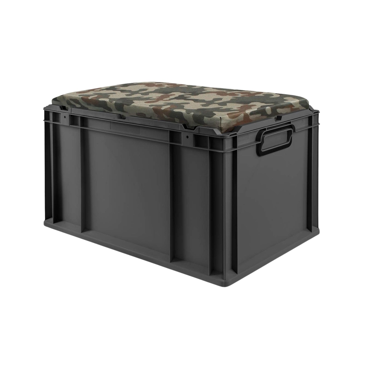 PROREGAL Eurobox NextGen Seat Box Camouflage, HxBxT 36,5x40x60cm, 65 Liter, Griffe geschlossen, Schwarz, Eurobehälter, Sitzbox, Transportbox Image