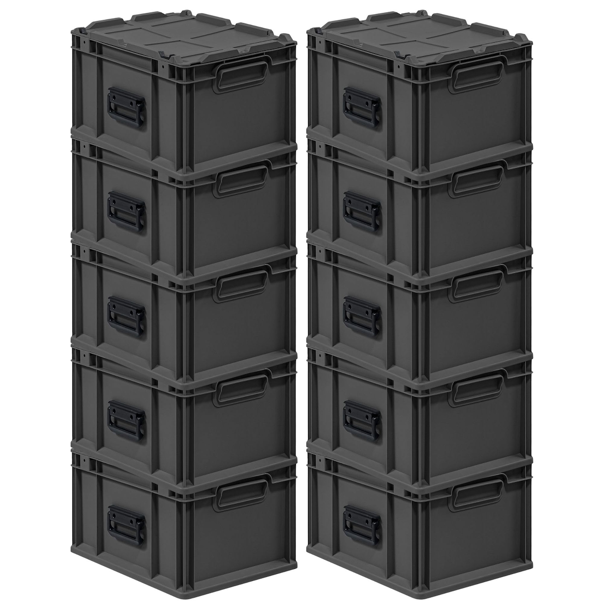 PROREGAL SuperSparSet 10x Eurobox NextGen Portable, HxBxT 23,5x30x40cm, 20 Liter, Schwarz, Eurobehälter, Transportbox, Transportbehälter Image