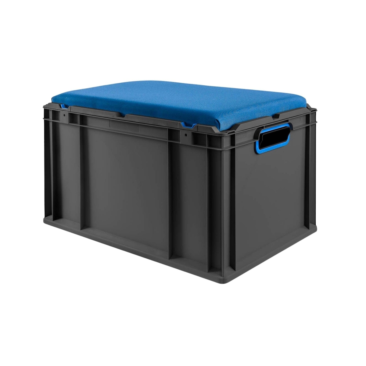 PROREGAL Eurobox NextGen Seat Box Blau, HxBxT 36,5x40x60cm, 65 Liter, Griffe offen, Schwarz, Eurobehälter, Sitzbox, Transportbox Image