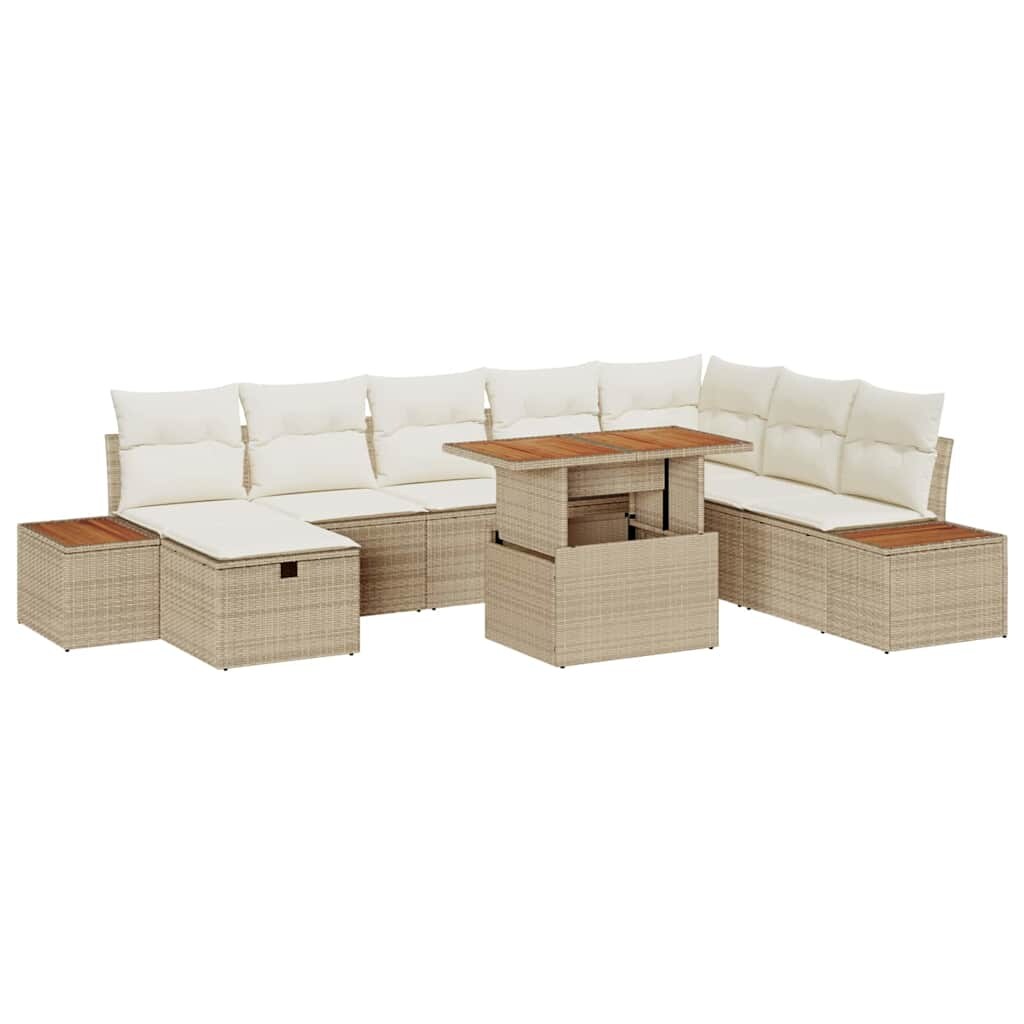 vidaXL Garten-Sofa-Set mit Kissen mit Speicher 9 pcs Beige Poly Rattan Image