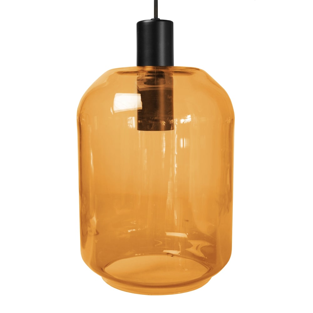 Suspension metallo ; Alt.100cm nero ;Paralume: ambra