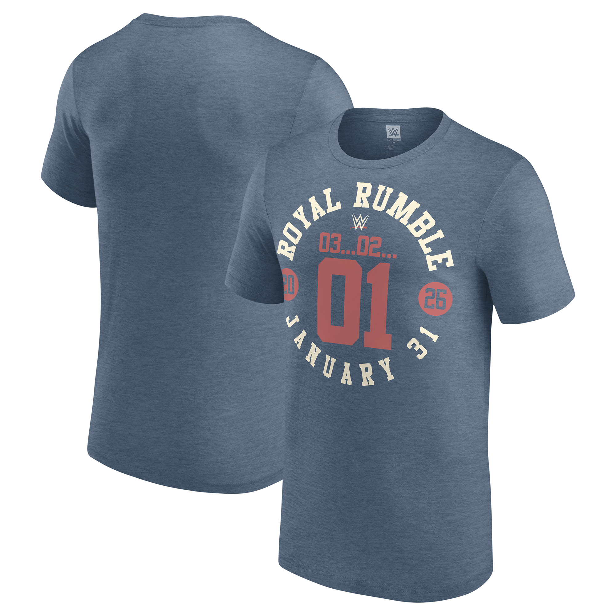 Herren-T-Shirt mit meliertem, hellblauem Royal Rumble 2026 Circle Logo Image