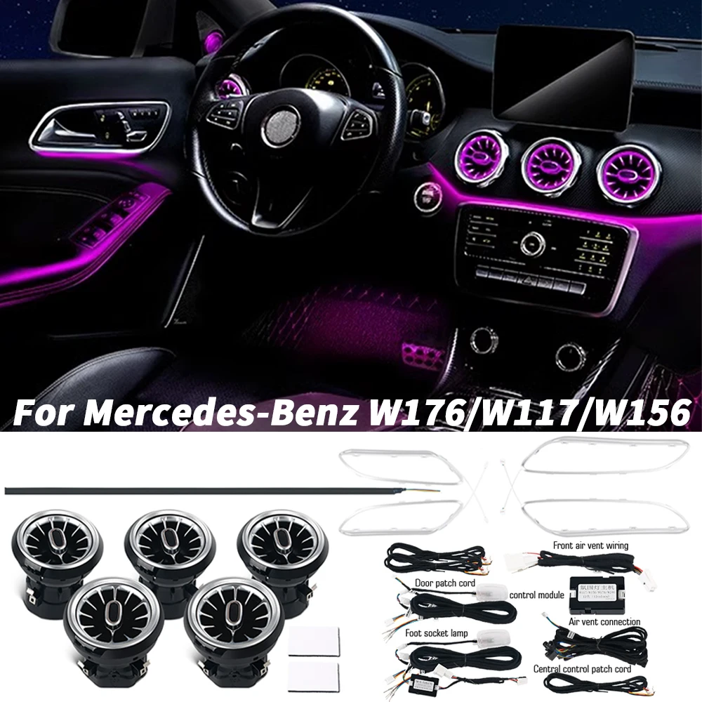 Für Mercedes Benz W117/W156/W176 LED Turbine Düse Air Vent Lampe 12/64 Farben Umgebungs Tür Dashboard licht Kit App/Auto Steuerung Image