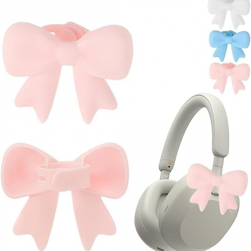 Silicone Bow Headphone Accessory, 2 Pack 3D Bows Decor for Headphones, Cute Earphone Decorations, Silicone Bows Coquettish Headphone Clip Decor Attachment Accessories for Women