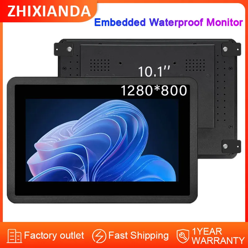 Wasserdichtes Industriedisplay, 10,1-Zoll-LCD, 1280 x 800, Wandmontage, Touchscreen, eingebetteter Monitor, Metallgehäuse mit HD/VGA-Schnittstelle Image