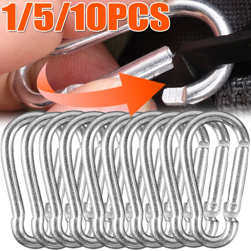 1/5/10 Stücke Mini Legierung Frühling Karabiner Karabinerhaken Karabiner Clip Schlüsselbund EDC Überleben Outdoor Camping Werkzeuge Silber Größe 41*20*4mm