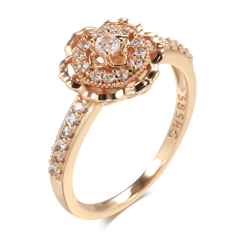 Kinel Heißer 585 Rose Gold Ringe Mode Rose Blume Natürlichen Zirkon Ring Für Frauen Kristall Geschenk Täglichen Feinen Vintage Hochzeit schmuck Image