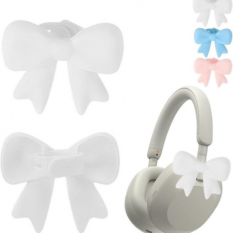 Silicone Bow Headphone Accessory, 2 Pack 3D Bows Decor for Headphones, Cute Earphone Decorations, Silicone Bows Coquettish Headphone Clip Decor Attachment Accessories for Women