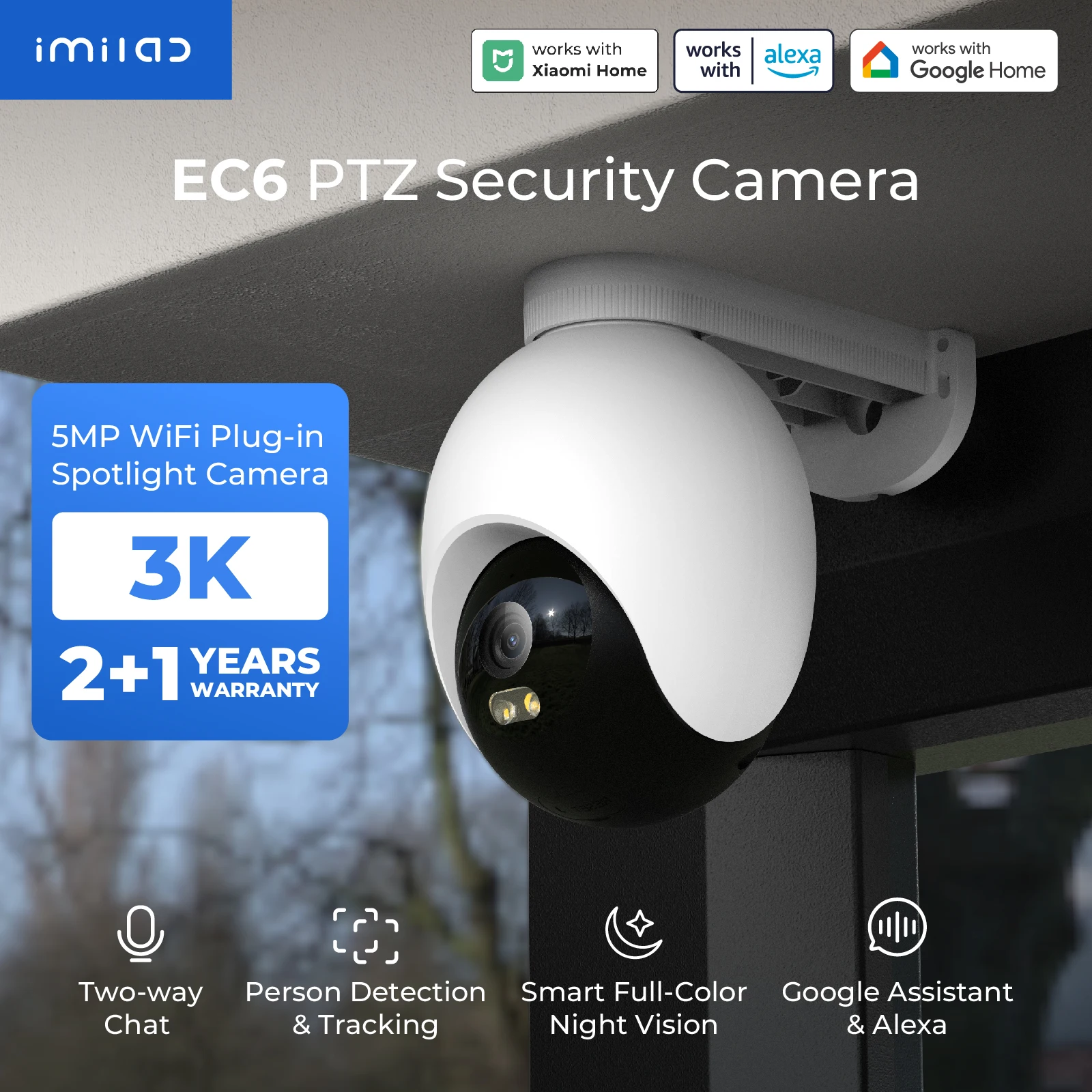 IMILAB EC6 3K/4K Smart WiFi-Außenkamera für die Sicherheit zu Hause, 24/7 Aufnahme 360° ° PTZ Auto-Tracking AI Surveillance Cam MiHome Image
