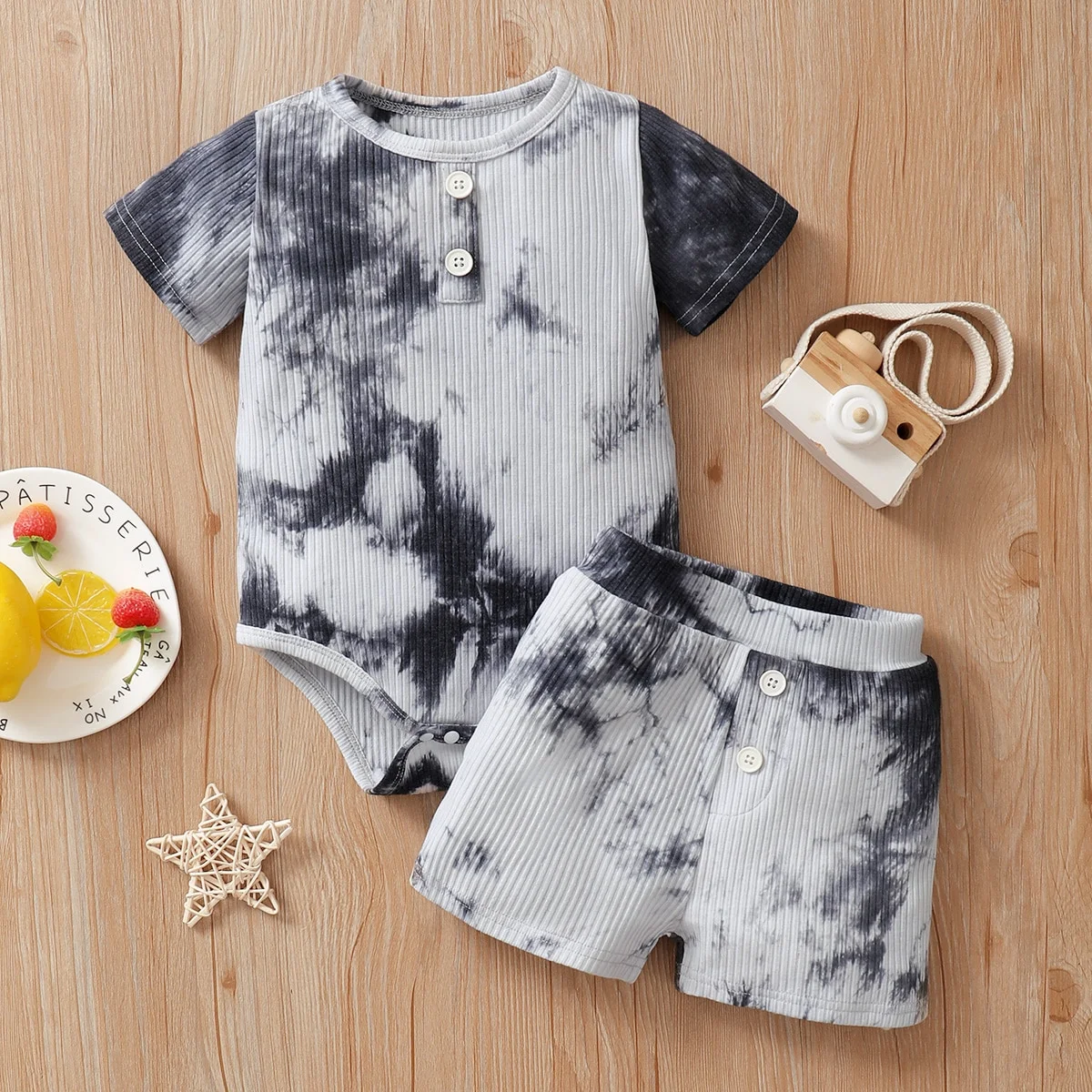 0-2 Jahre altes Baby Sommer modische Rundhals ausschnitt einfache lässige Kurzarm Shorts Set Image