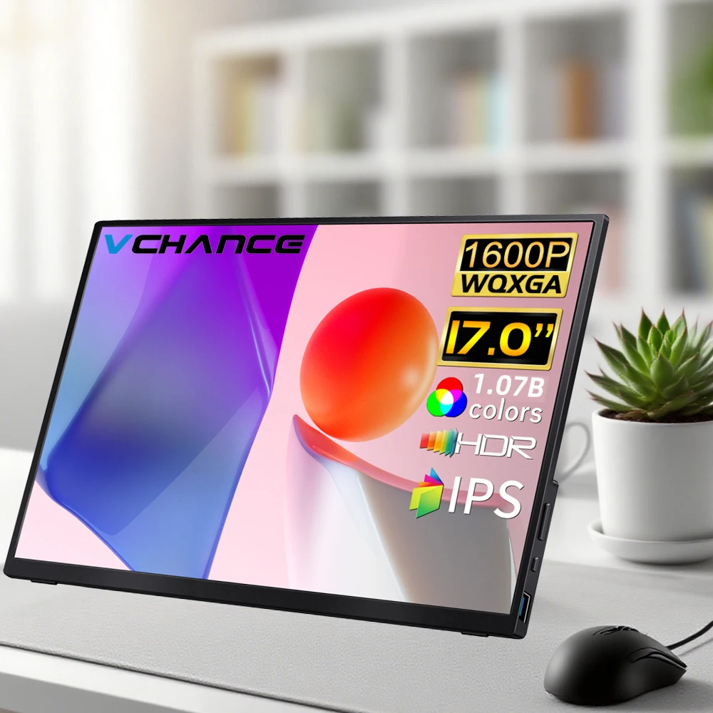 Tragbarer 17-Zoll-2,5-K-Monitor mit WQXGA-Bildschirm, 16:10 500 Nits, 2560 x 1600 P, frei einstellbare Display-Extender für Laptop-PC mit Tasche, Schwarz Image