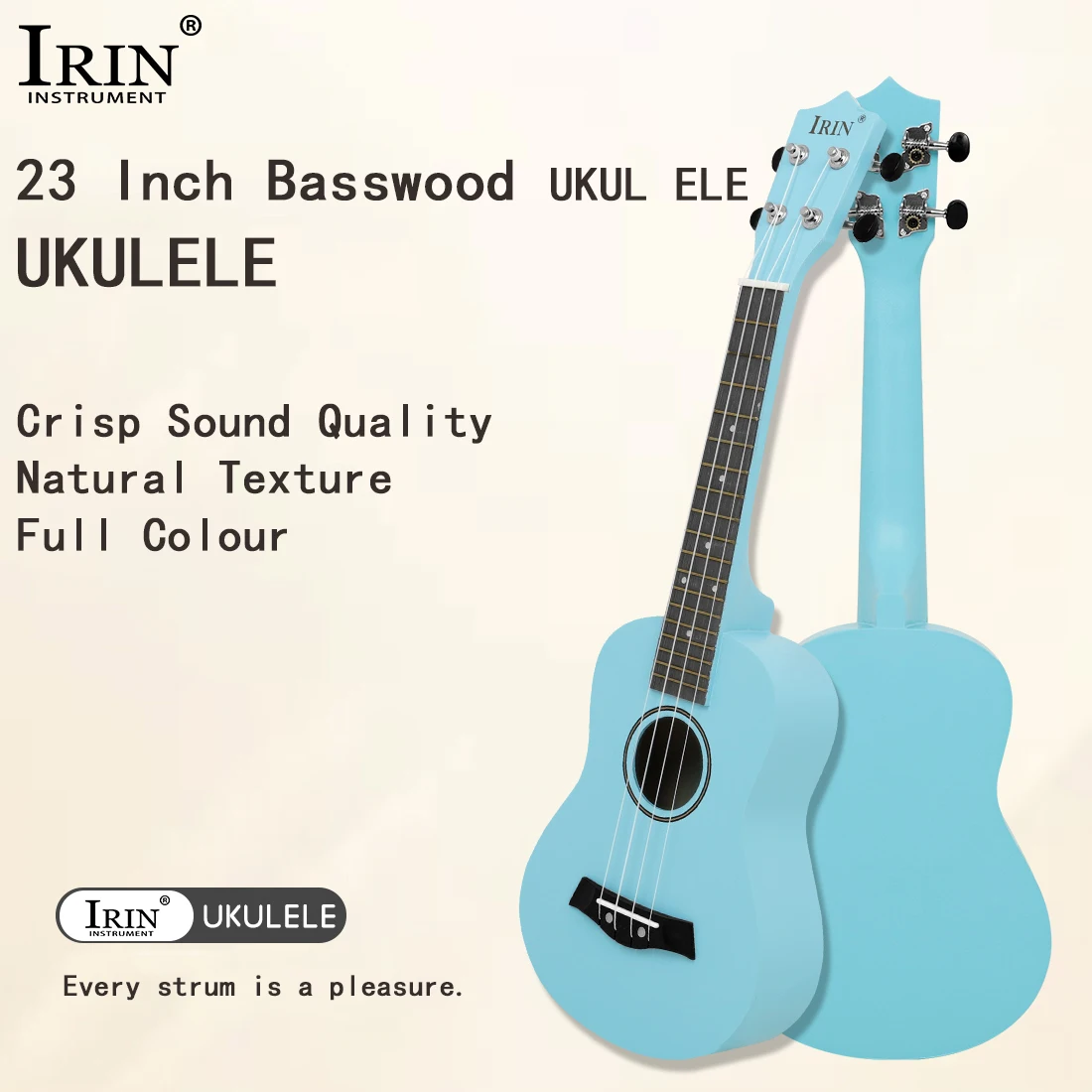 23-Zoll-Ukulele aus Lindenholz, 4 Saiten, Akustikgitarre, gezupfte Musikinstrumente für Performance-Übungen, weicher und stabiler Klang Image