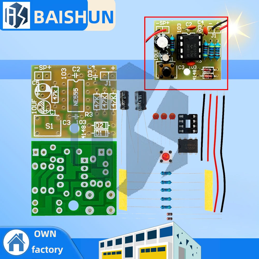 NE555 Ding-Dong Türklingel-Bausatz: Lose Teile für den Bau einer digitalen Türklingel Image