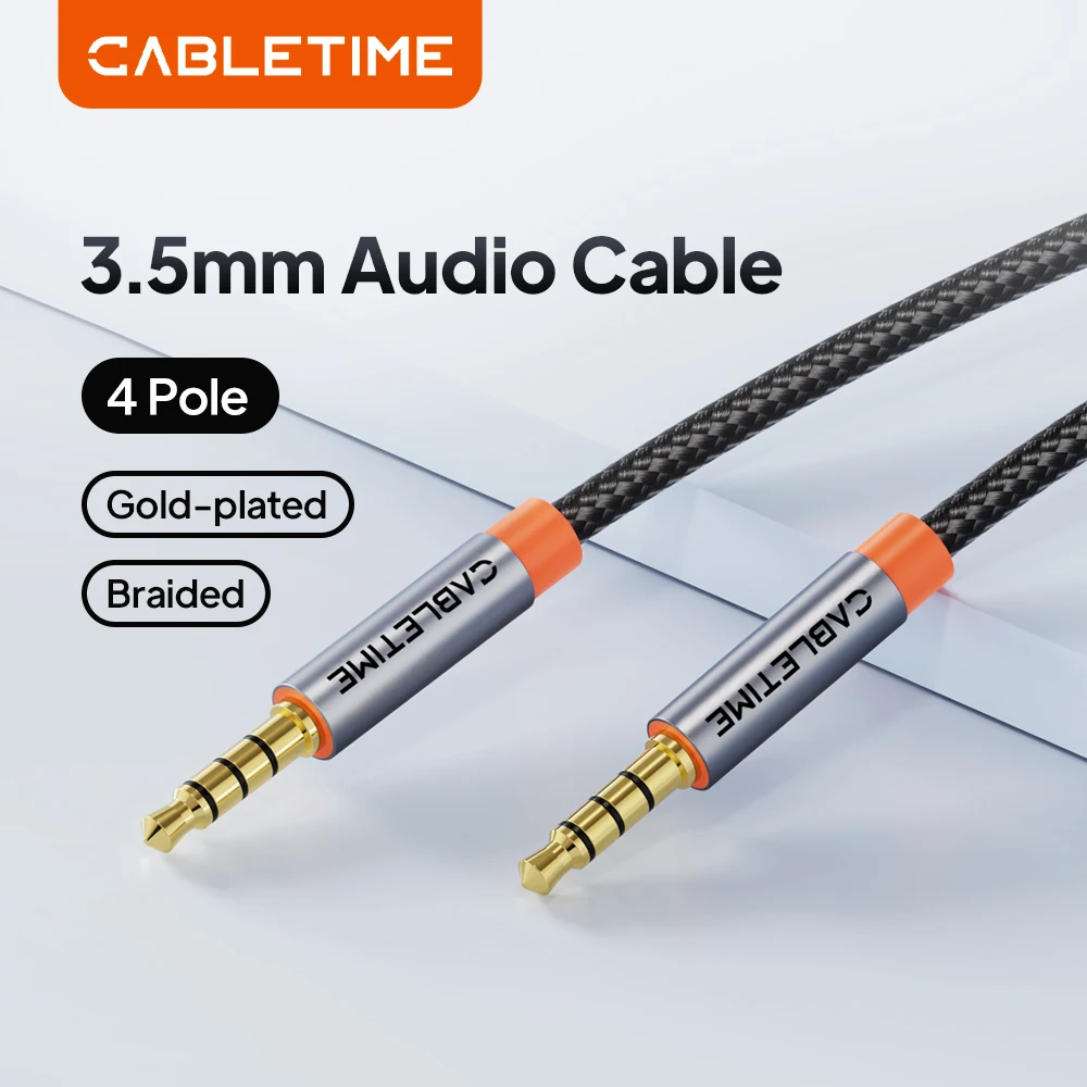 CABLETIME 3,5mm Audio 4-poliges Kabel TRRS 4-Leiter Hilfs Aux Kabel für Telefon Headset Mikrofon Auto Musik HIFI Audio Kabel