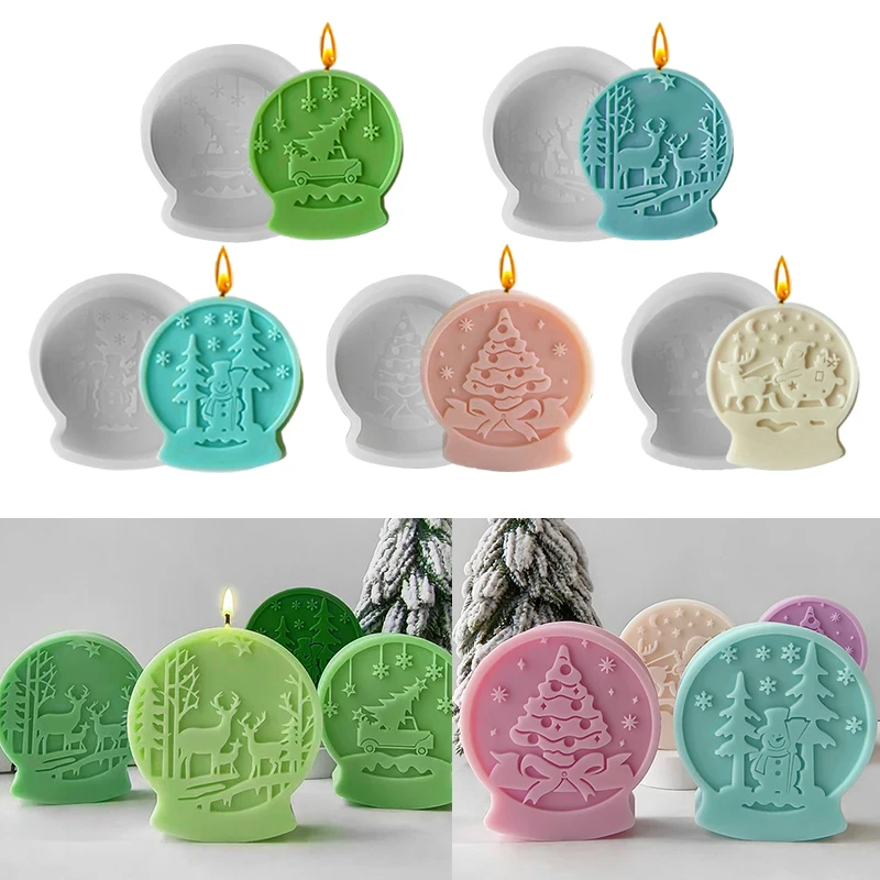 1 Stück, Weihnachtsmann Weihnachtsbaum Kristallkugel Serie Duftkerze Silikonform DIY Dekoration Handwerk Geschenkzubehör Image