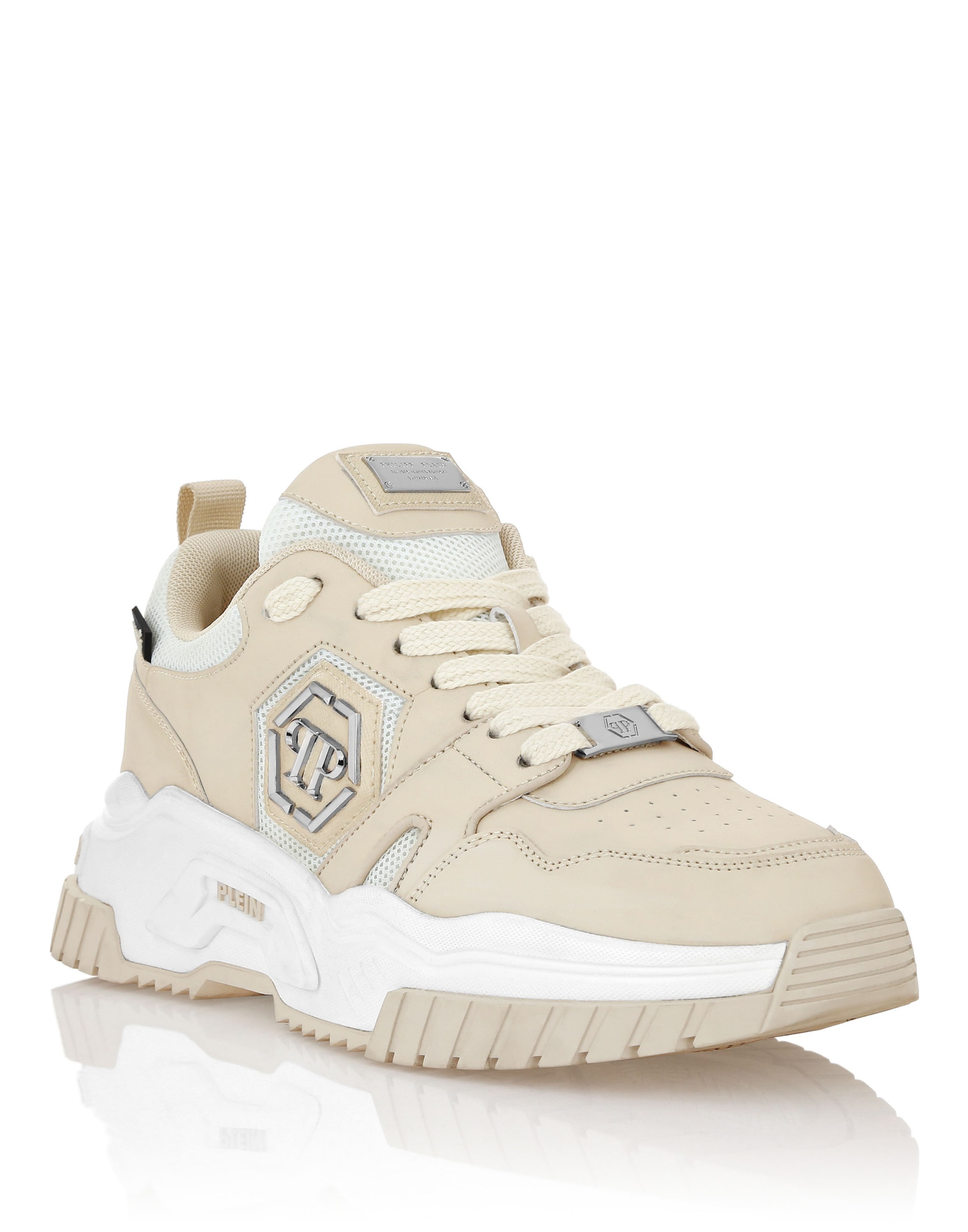 Sneaker PHILIPP PLEIN "Hexagon", Damen, Gr. 46, Normalschaft, 06, beige, Schuhe Sneaker
