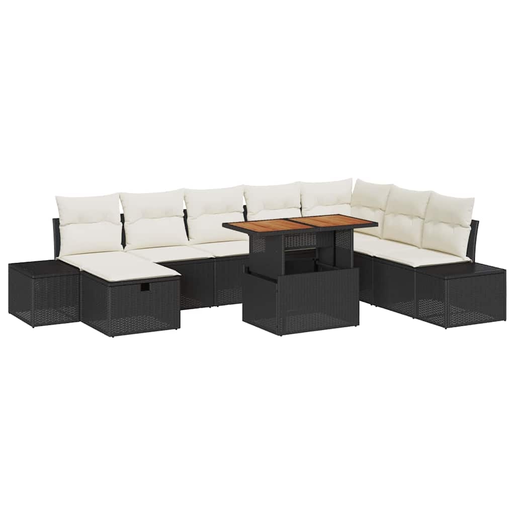 vidaXL Garten-Sofa-Set mit Speicher 9 pcs Schwarz Poly Rattan Image
