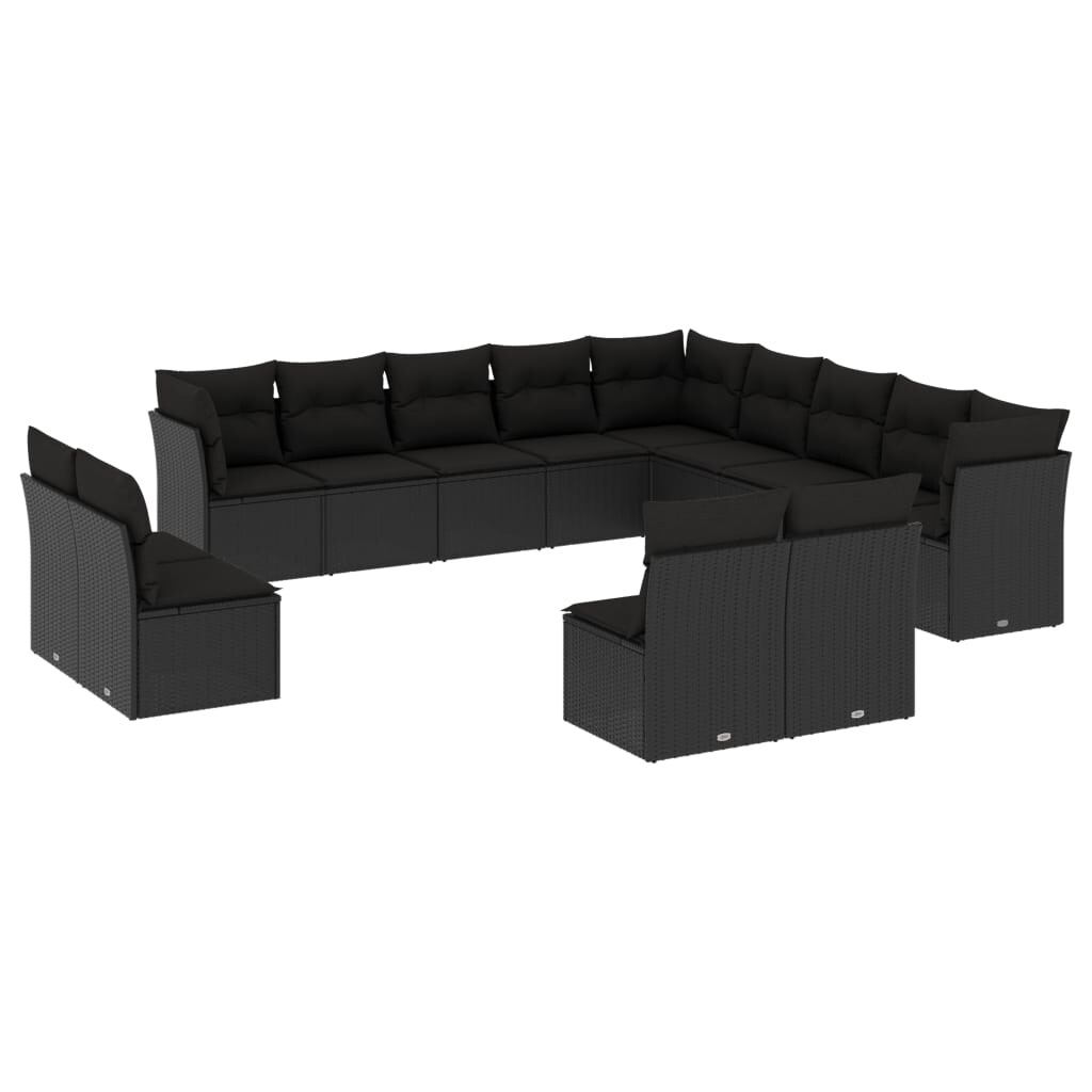 vidaXL 13-tlg. Garten-Sofagarnitur mit Kissen Schwarz Poly Rattan Image