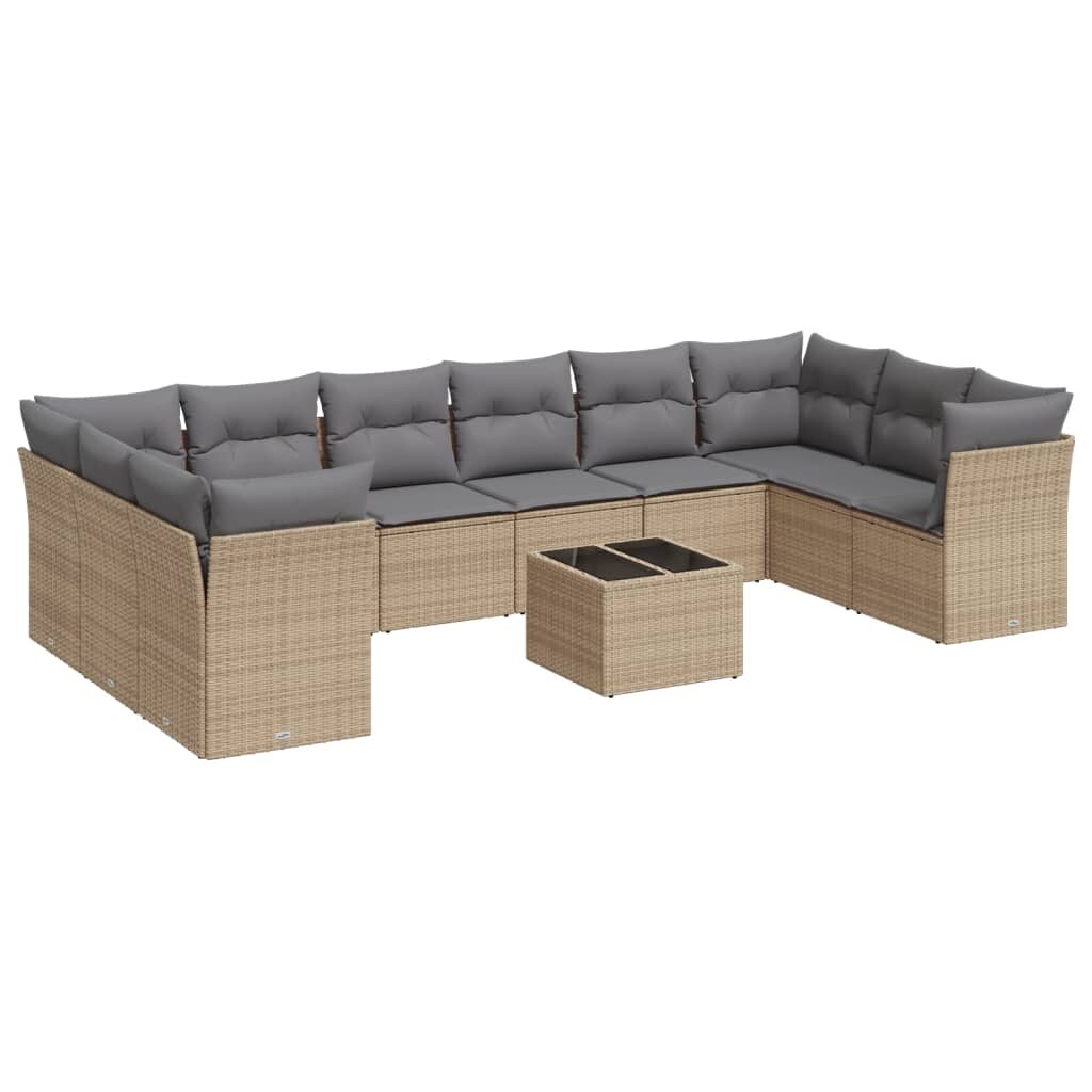 vidaXL 11-tlg. Garten-Sofagarnitur mit Kissen Beige Poly Rattan Image