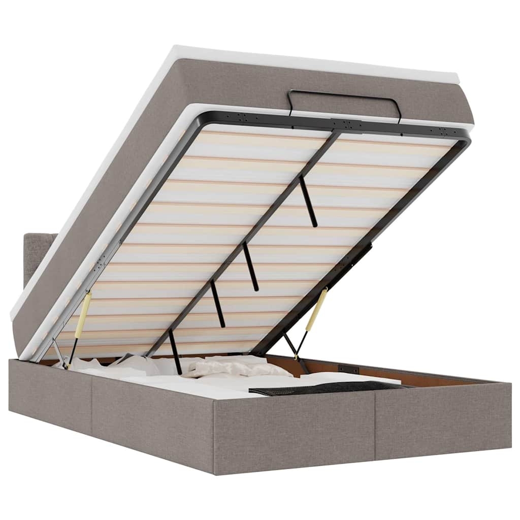 vidaXL Ottoman-Bett mit Matratze & LEDs Taupe 120x200 cm Stoff Image