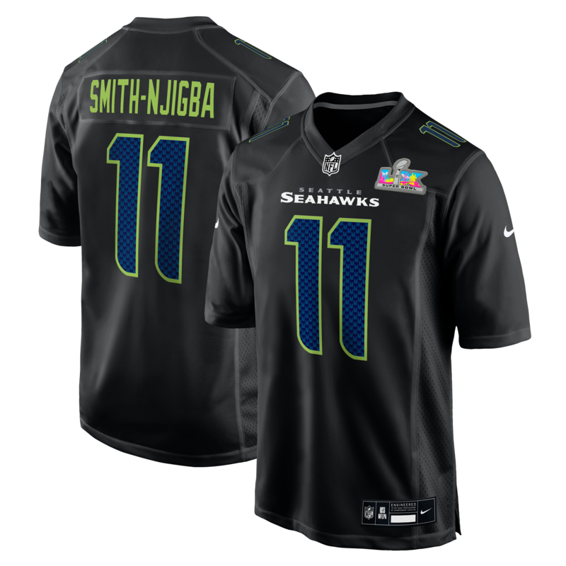Nike Jaxon Smith-Njigba Herren-Trikot, schwarz, Seattle Seahawks, Super Bowl LX Patch Carbon Fashion Image