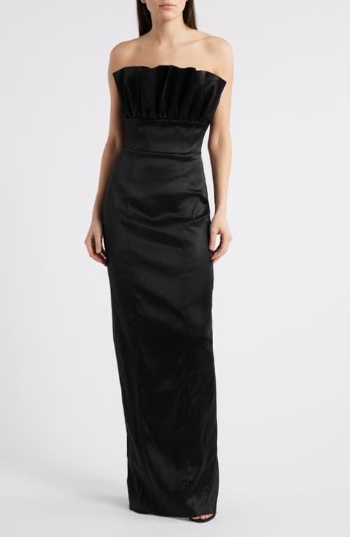 Noah Strapless Satin Gown - Black - SAU LEE Dresses