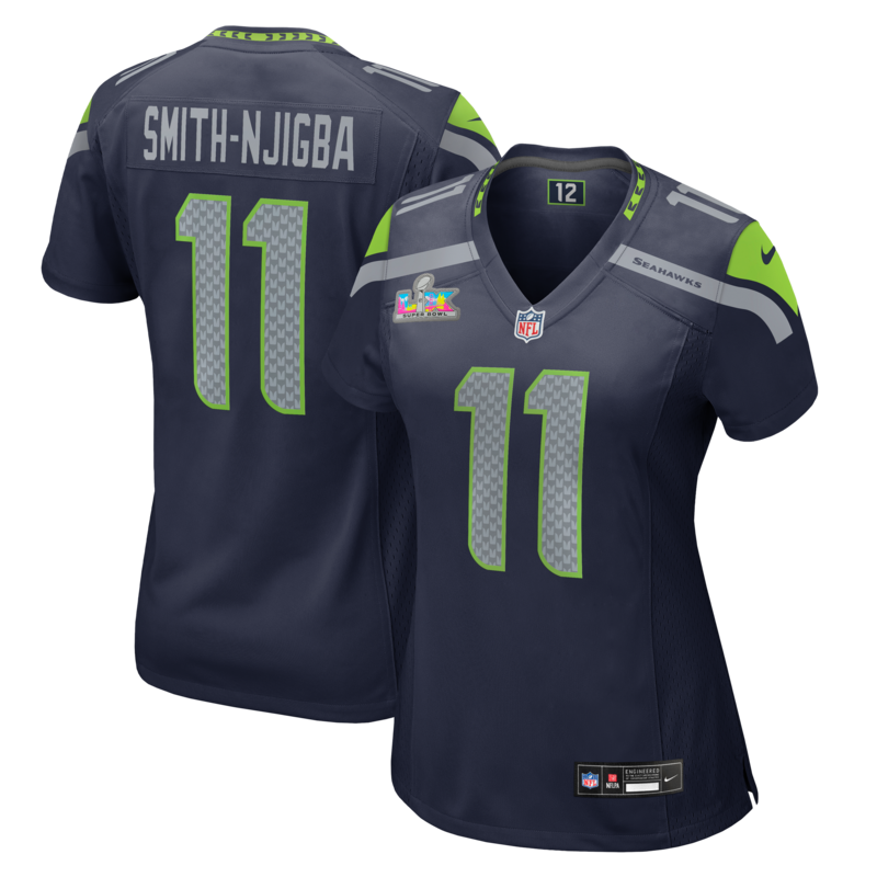 Nike Damen-Trikot mit Jaxon Smith-Njigba College-Aufdruck, marineblau, Seattle Seahawks, Super Bowl LX Patch Image