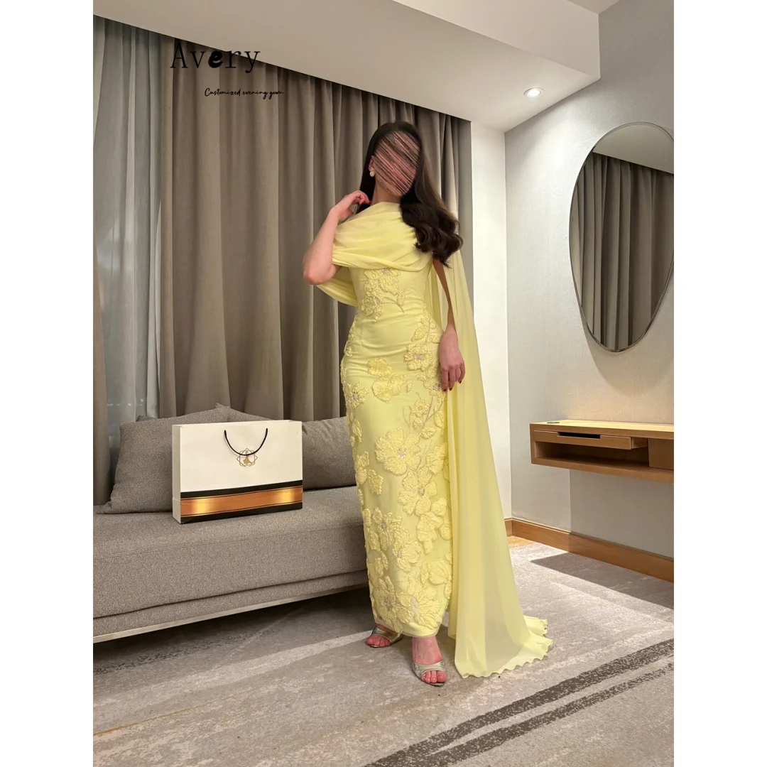 Avery Customized Yellow Flower Fishtail Lace Elegant and Chic Luxury Evening Dresses 2025 Dresses for Woman Party Wedding Dress