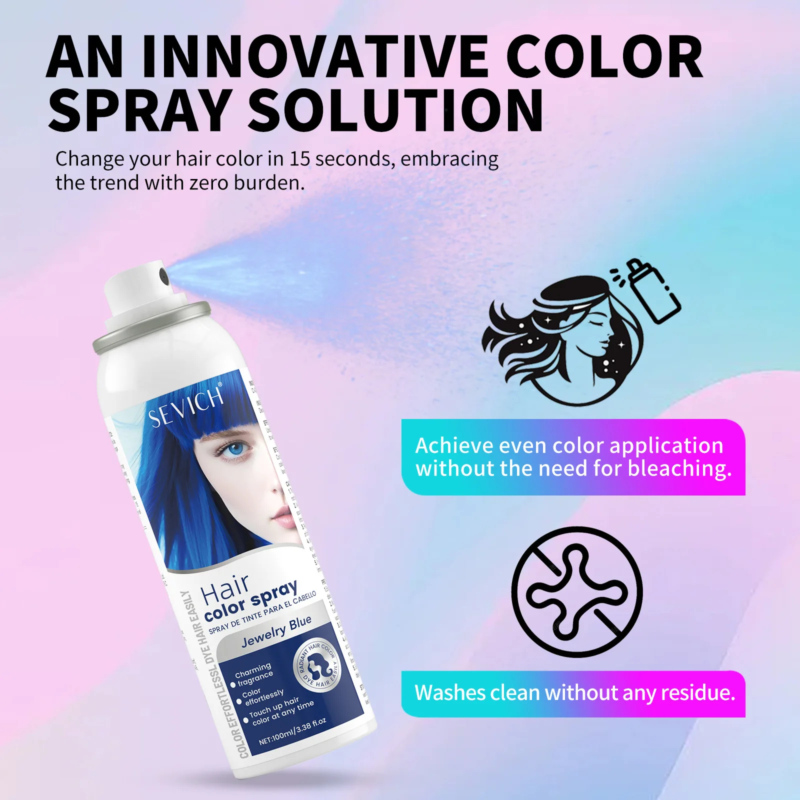 Spray per tinture per capelli usa e getta per Halloween Spray per tinture per capelli fai da te Liquido per capelli lavabile 8 colori Spray per acconciature Trucco di bellezza