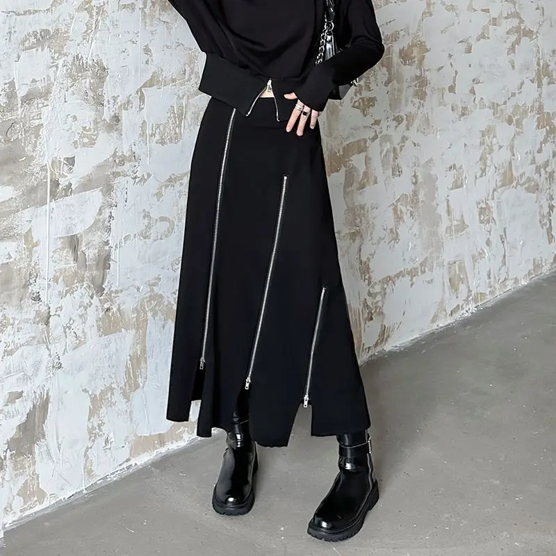 Mode Alle-spiel Hohe Taille Schwarz Röcke 2025, Frühjahr Neue A-linie Rock Für Frauen Mid-länge Lose Zipper faldas Mujer Image