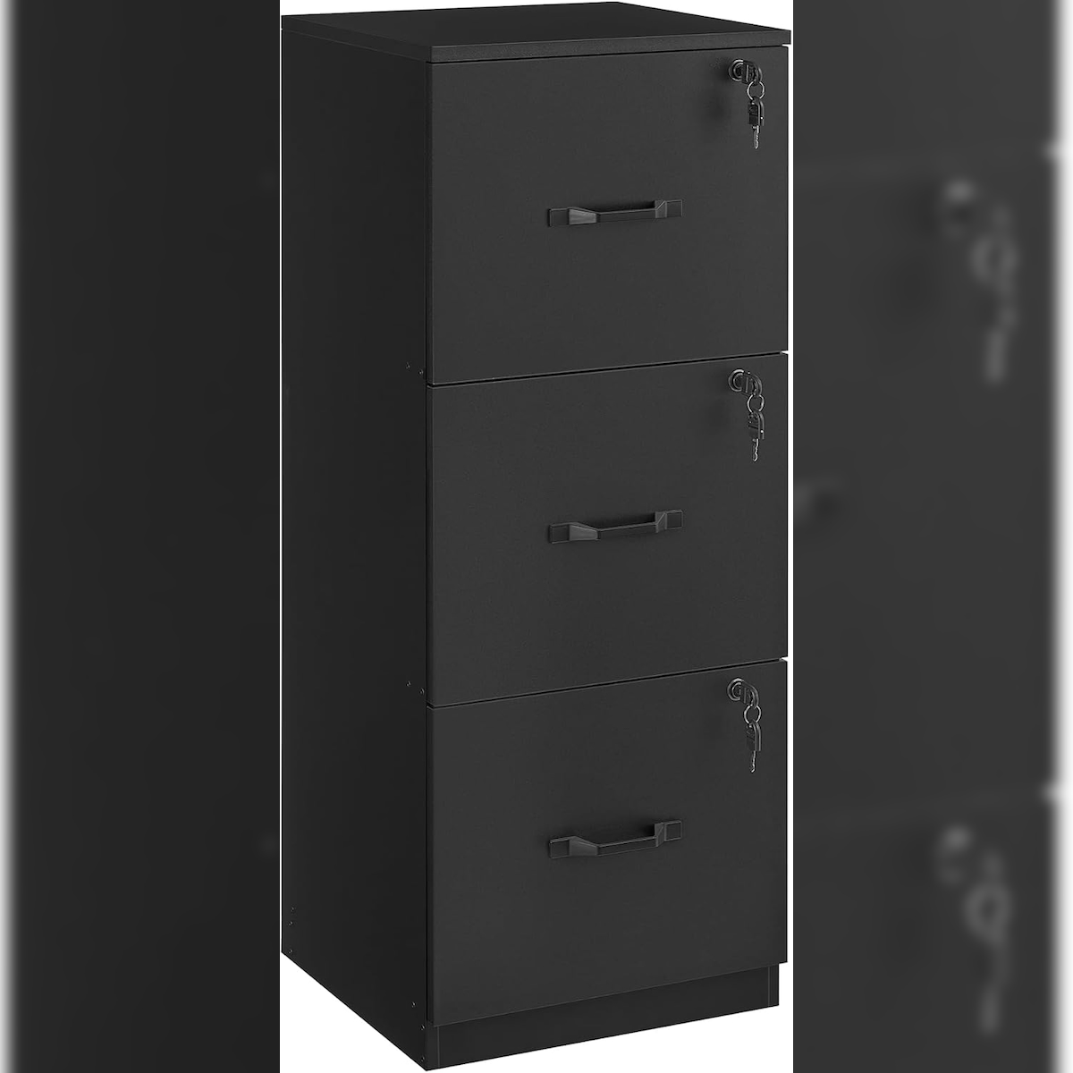 Aktenschrank 40x41x103cm, abschließbar, Robust belastbar bis 50kg, Büroschrank, Druckerständer, verstellbare Hängestangen A4, tintenschwarz Image