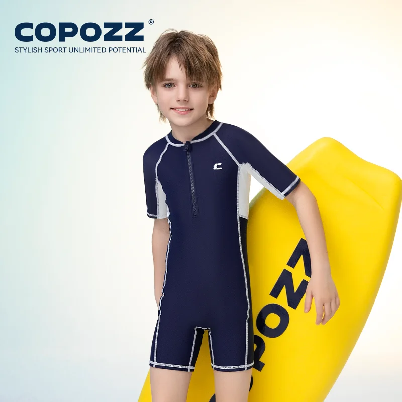 COPOZZ Kinder-Badeanzug, Anti-UV, einteilige Badebekleidung, UPF 50+, Tauchanzug, dünner Rashguard, Reißverschluss, Schnorchel, Schwimmen, Surfanzug für Jungen Image