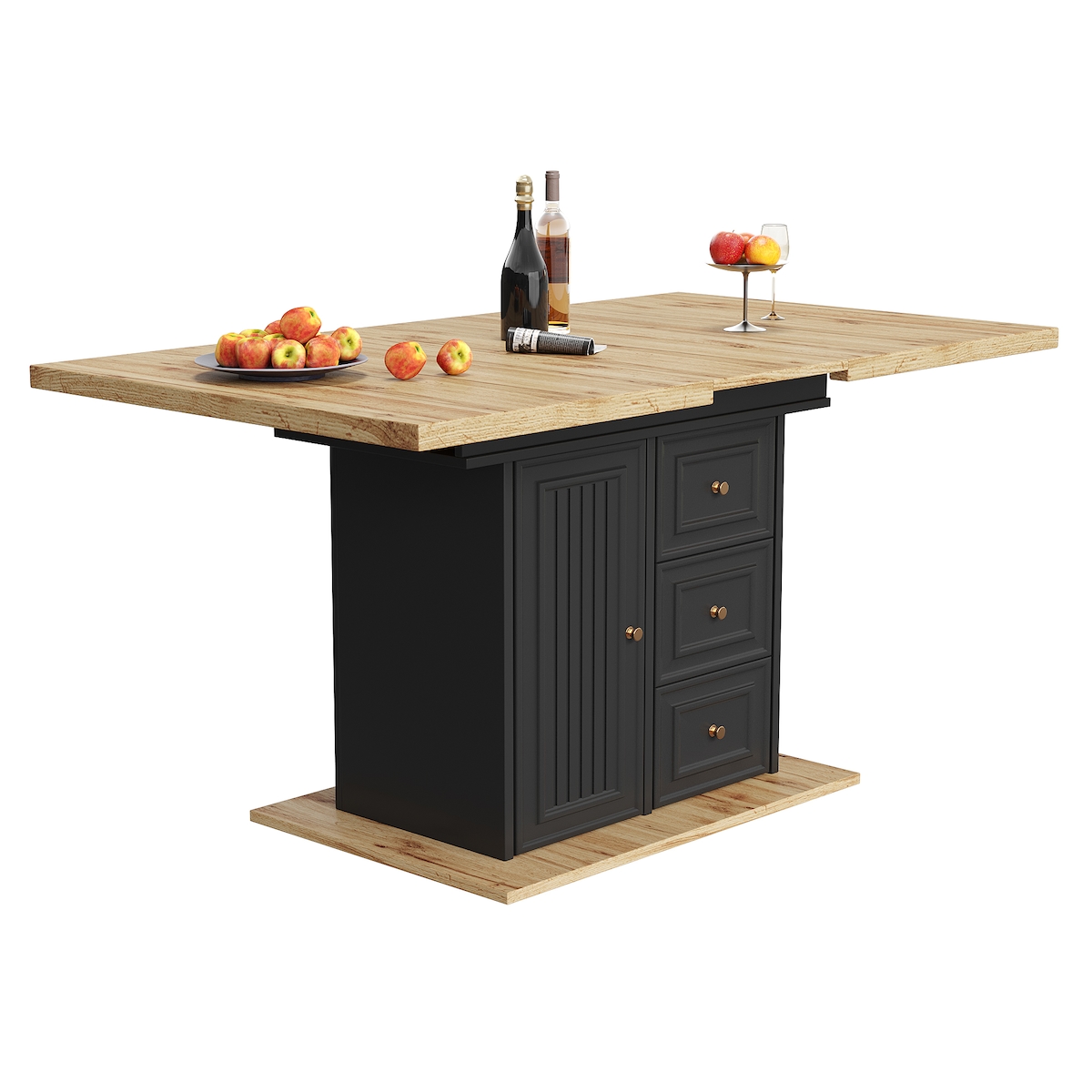 MODFU Ausziehbarer Esstisch 140x80x75 cm mit Stauraum Tür Schubladen Fach Holzoptik Naturholz MDF Metall, teleskopischer Auszug, pflegeleicht Image