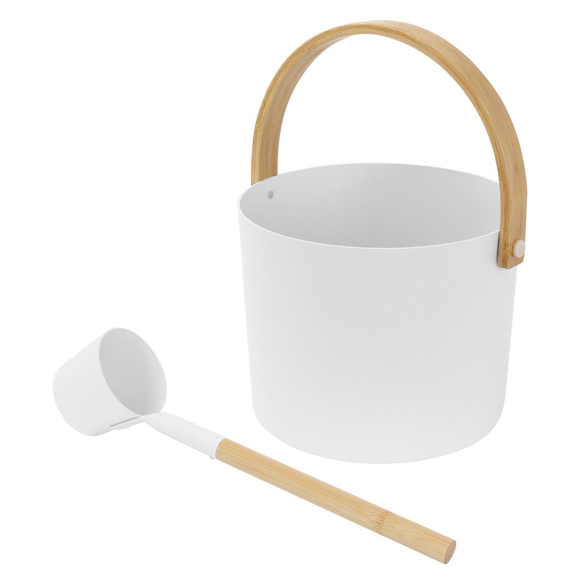 LuxeBath Sauna Zubehör Set 2-tlg, Aluminium & Bambus, Aufgusskübel 6 L & Schöpfkelle Image