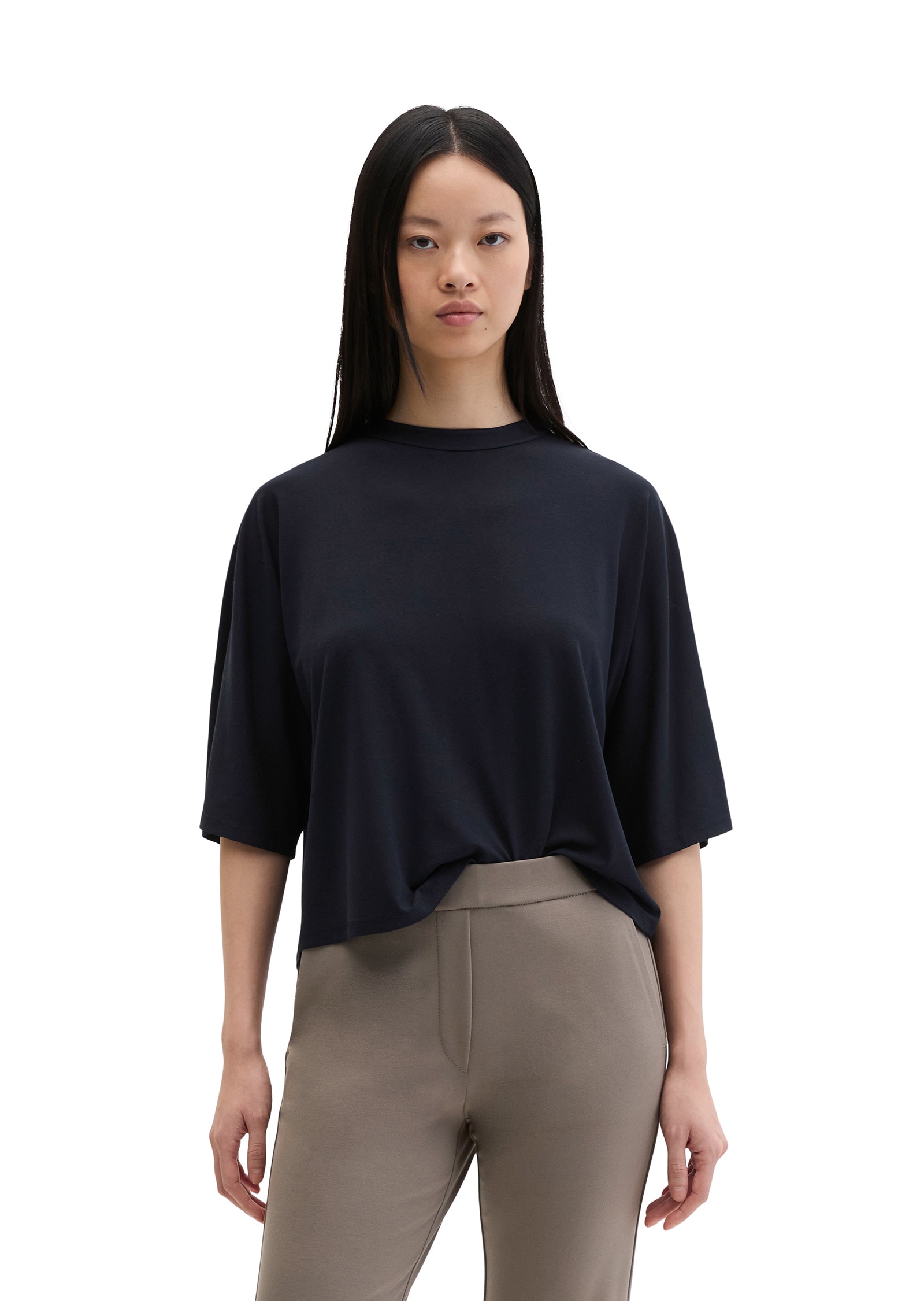 Langarmshirt MARC O'POLO "aus LENZING™ ECOVERO™", Damen, Gr. XXL, deep night blau, Obermaterial: 94% Viskose, 6% Elasthan, unifarben, Basic, loose fit, Shirts Langarmshirt