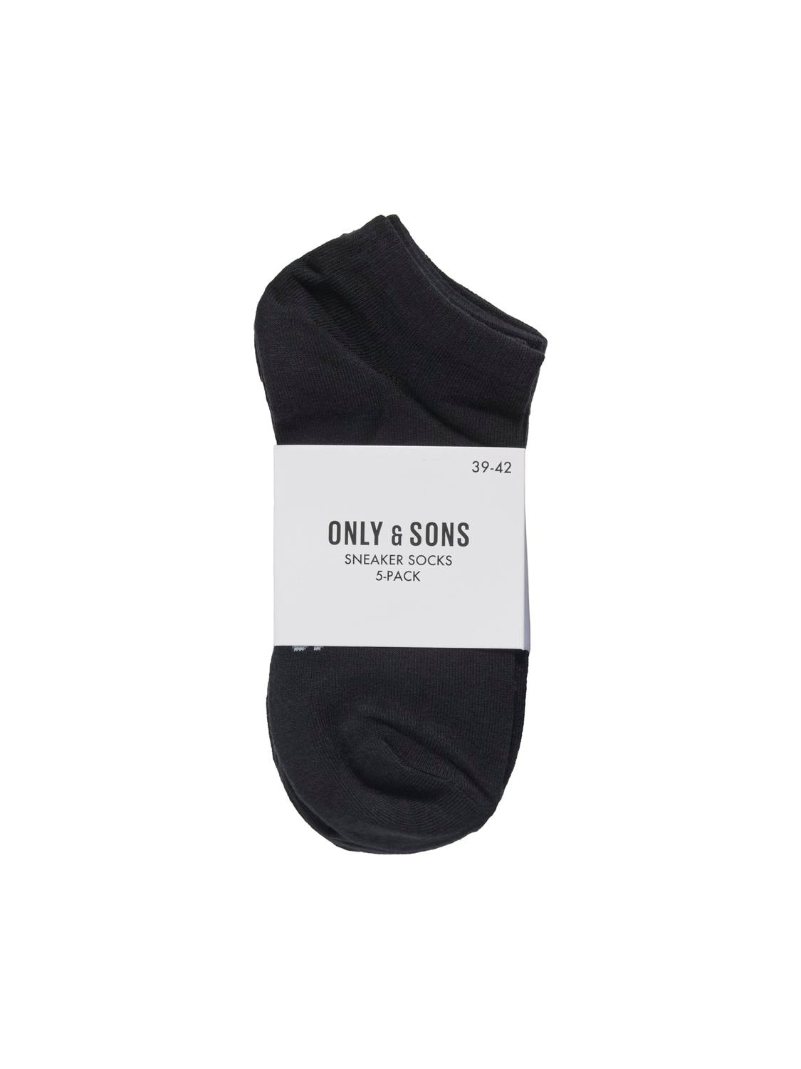 Freizeitsocken ONLY & SONS "ONSBASIC SNEAKER SOCK 5 PACK NOOS", Herren, Gr. 39/42, schwarz pack:schwarz, schwarz, schwarz, schwarz, Baumwollmischung, unifarben, Socken, Baumwollmischung