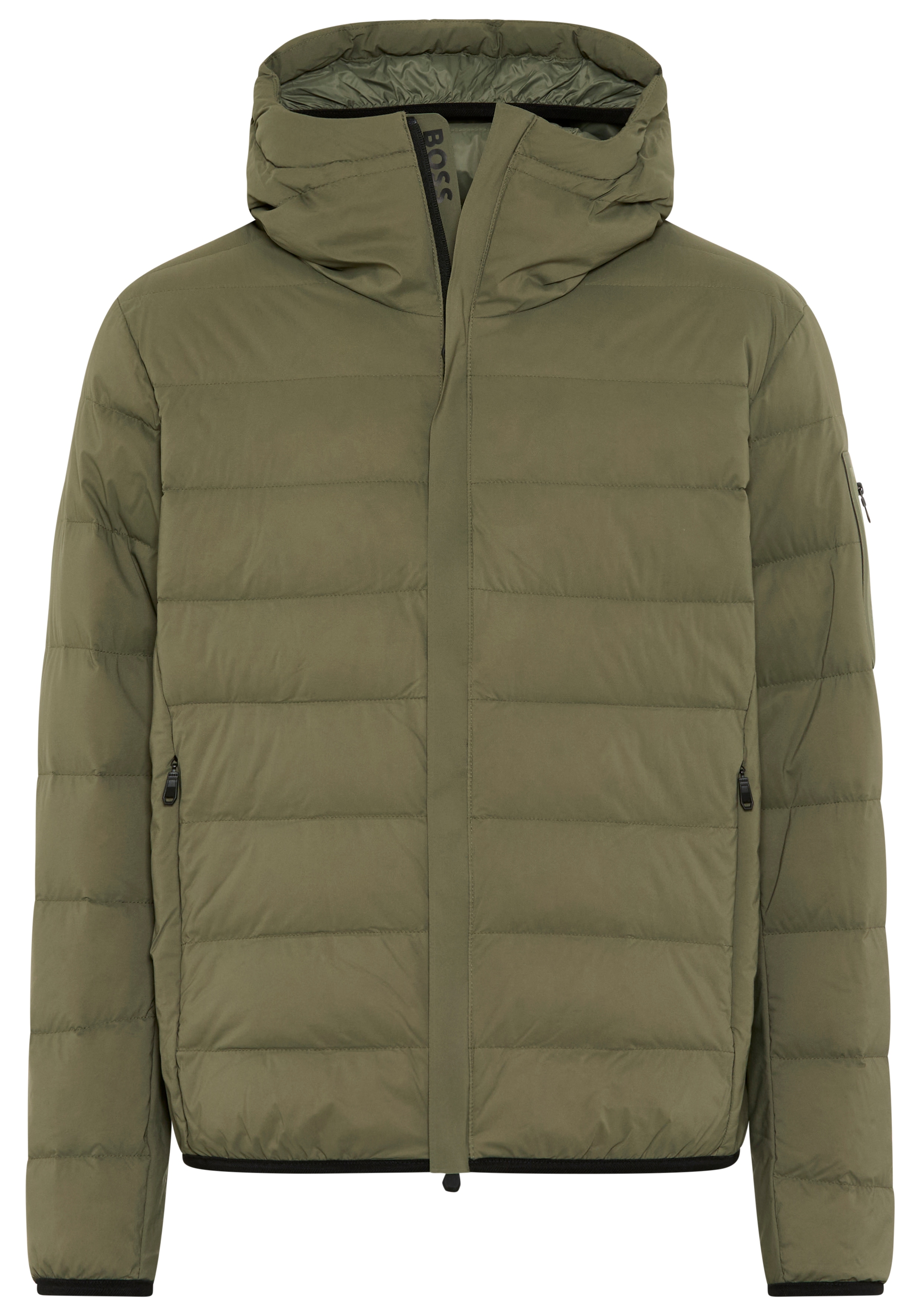 Daunenjacke BOSS GREEN "OW Riplite JT HD", Herren, Gr. 3XL, schwarz beige257, Web, Obermaterial: 100% Polyamid, regular fit normal, hoch geschlossener Ausschnitt, elastischer Bund, Jacken Daunenjacke, abenehmbare Kapuze wasserabweisend regular fit,...