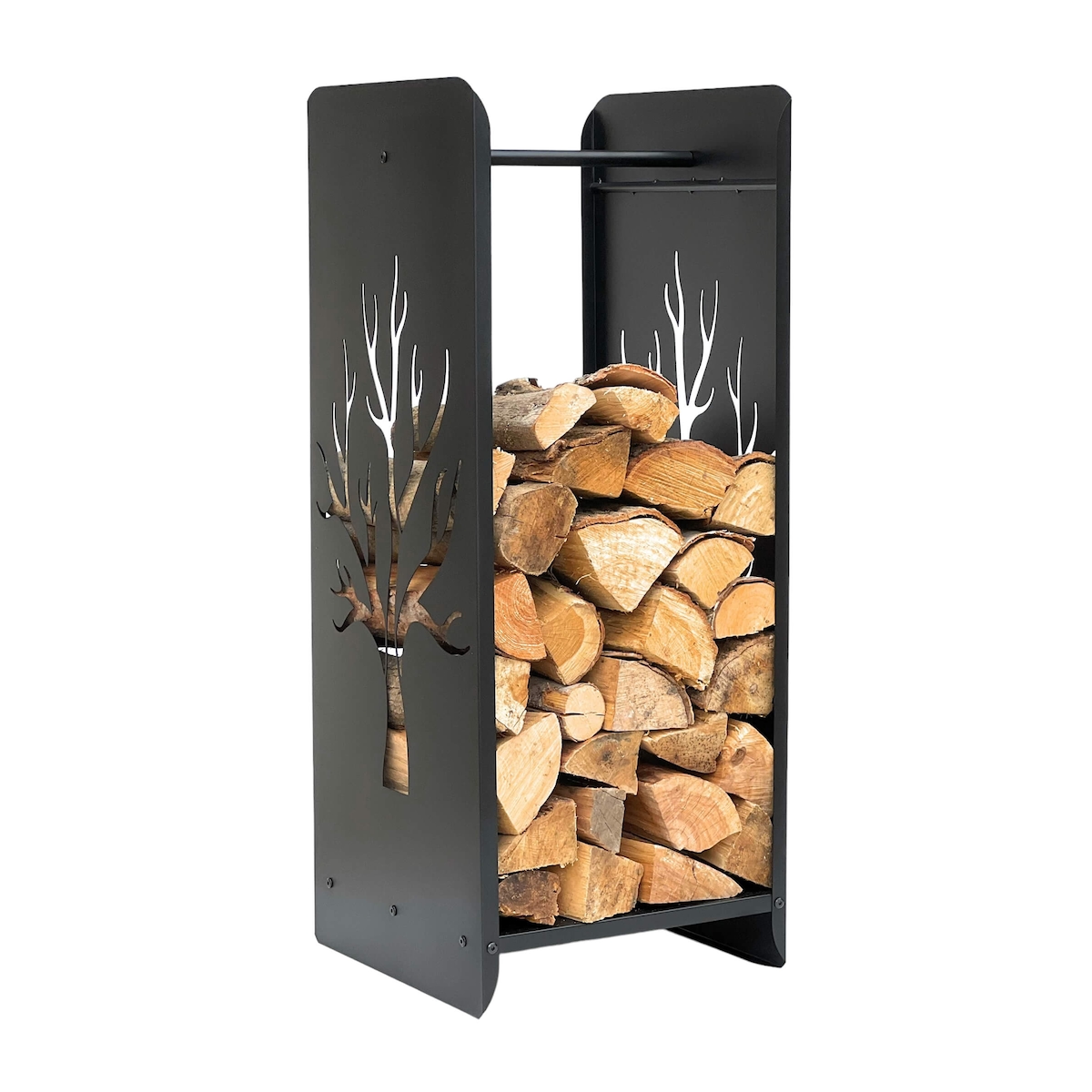 DanDiBo Kaminholzregal Innen Metall Schwarz 100 cm Kaminholzständer 96428 Brennholzregal Schmal Kaminholzhalter Image