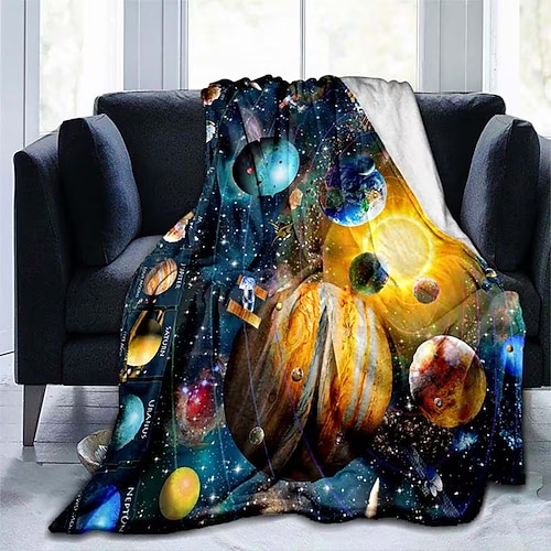 Sonnensystem-Tagesdecke mit Weltraumplaneten Jupiter, Saturn, Uranus und Neptun – weiche Fleecedecke für Kinderzimmer, lehrreich und wissenschaftlich dekoriert Image