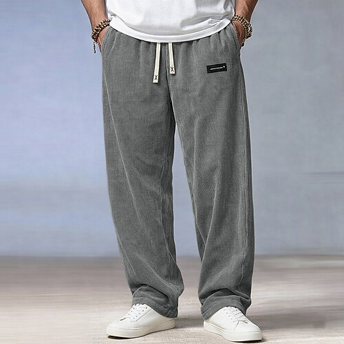 Herren Hose Cordhose Baggy-Hosen Freizeithose Elastischer Bund Gerader Schnitt Einfarbig Komfort Bequem Volle Länge Lässig Täglich Outdoor Urlaub Mode Schwarz Braun Dehnbar Image