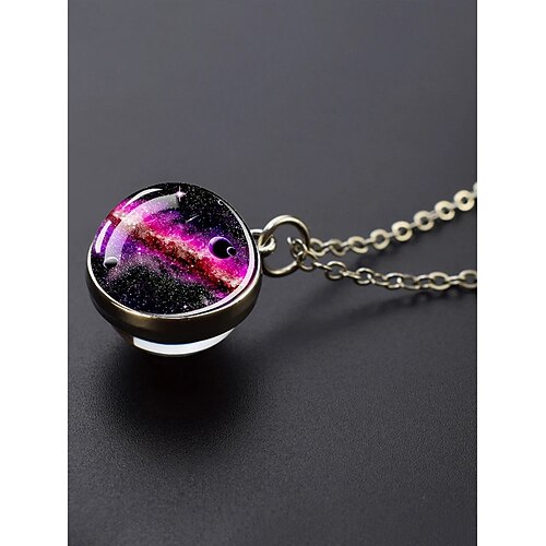 Herren-Halskette mit Planetenanhänger, Schmuck aus Legierung und Glaskuppel, verschiedene Sonnensystem-Motive, minimalistischer kosmischer Stil für den Alltag und als Geschenk Image