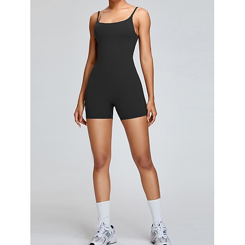 Damen Formende Unterwäsche Onesie Mode Süß Einfarbig Rückenfrei Shorts Urlaub Straße Ausgehen Ärmellos Träger Schwarz Rosa Leicht Braun Braun Leicht Blau Sommer Frühling Figurbetonter Schnitt Image
