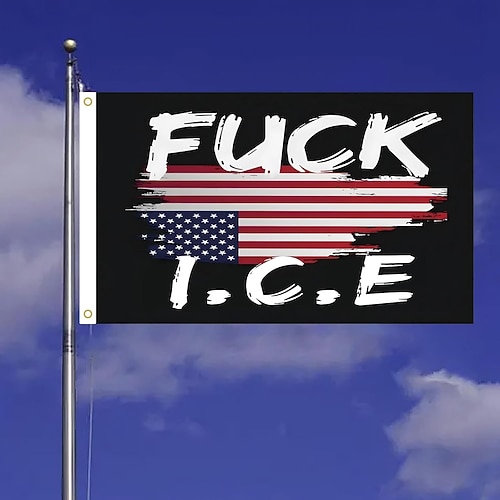 „Fuck Ice"-Wandteppich mit Flagge, kein Mensch ist illegal, Abschaffung der ICE-Kundgebung, 90 x 150 cm, Polyester-Wandbehang für Schlafzimmer, Studentenwohnheim, Outdoor-Dekoration für Proteste Image