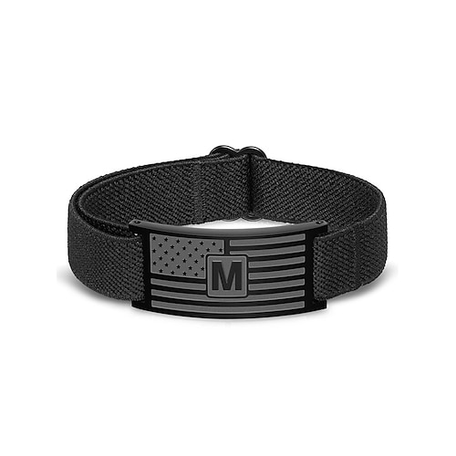 Verstellbares Herren-Alphabetarmband mit Edelstahl-Flaggenplatte, elastischem Polyesterband und 26 Anfangsbuchstaben – patriotisches Armband zum 250. Jahrestag der Unabhängigkeit der USA. Image