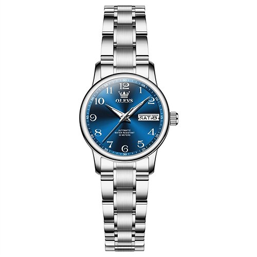 Muttertag Geschenk OLEVS Damen Geschäfts-Uhr Mit Licht Kalender Wochenanzeige Vollautomatischem Mechanismus Freizeit Und Modische Digitale Uhr Wasserdicht Sportliche Damenarmbanduhr