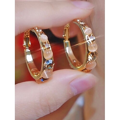 Damen-Creolen mit Edelsteinen und Strasssteinen – verschiedene Farben, Legierungsmaterial, elegantes Design, perfekt für Urlaub und Partys Image