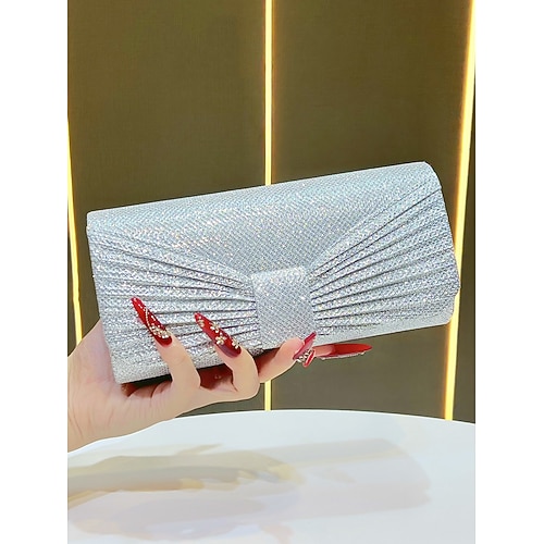 Elegante Damen-Abendclutch aus schimmerndem Polyester mit Falten und Kettenriemen, mehrfarbige, formelle Handtasche für Hochzeiten, Empfänge und Dinnerpartys